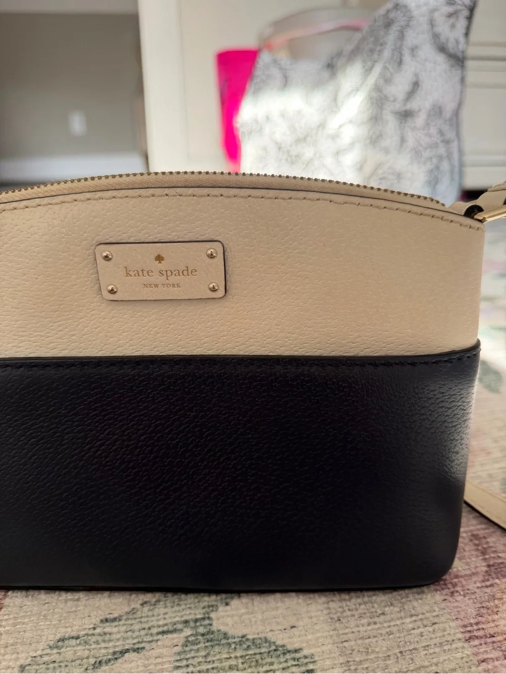 kate spade Two-Tone Cream and Navy Pebble Leather Crossbody